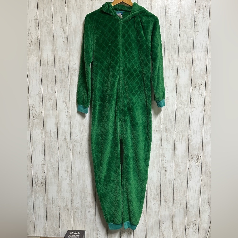 Boys Green Dinosaur Hoodie One Piece Pajamas Dragon/Halloween Costume Size L